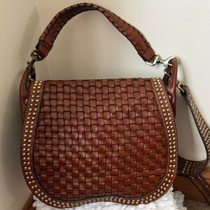 Patricia Nash Acerra Tan Discovery Woven Saddle Bag